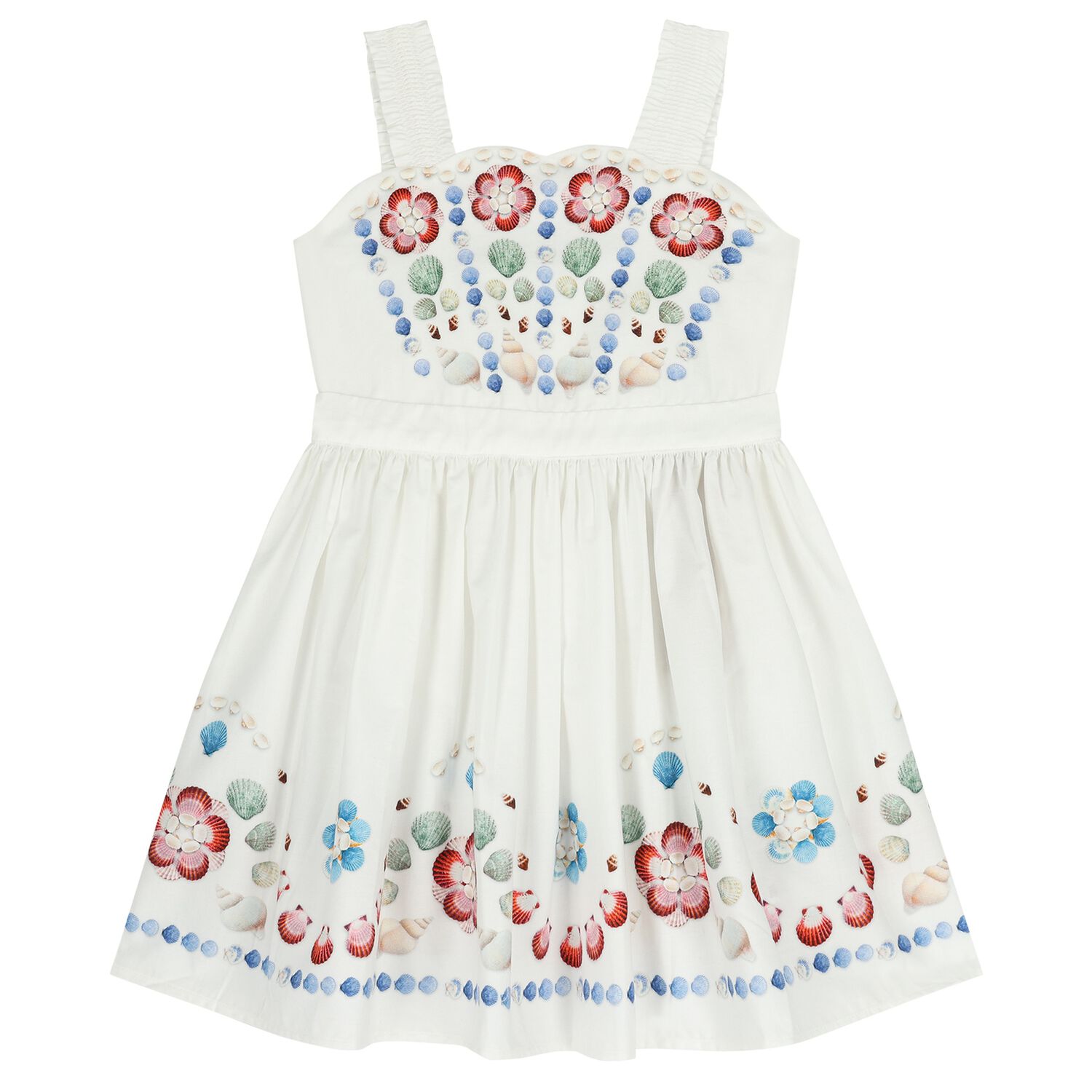 Girls White Shell Dress, 1, hi-res