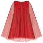 Girls Red Tulle & Chiffon Cape Dress, 3, hi-res