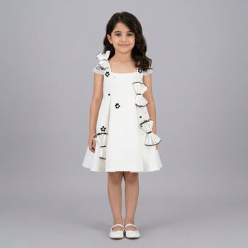 Girls White Bow & Flower Dress