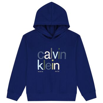 Boys Blue Logo Hooded Top