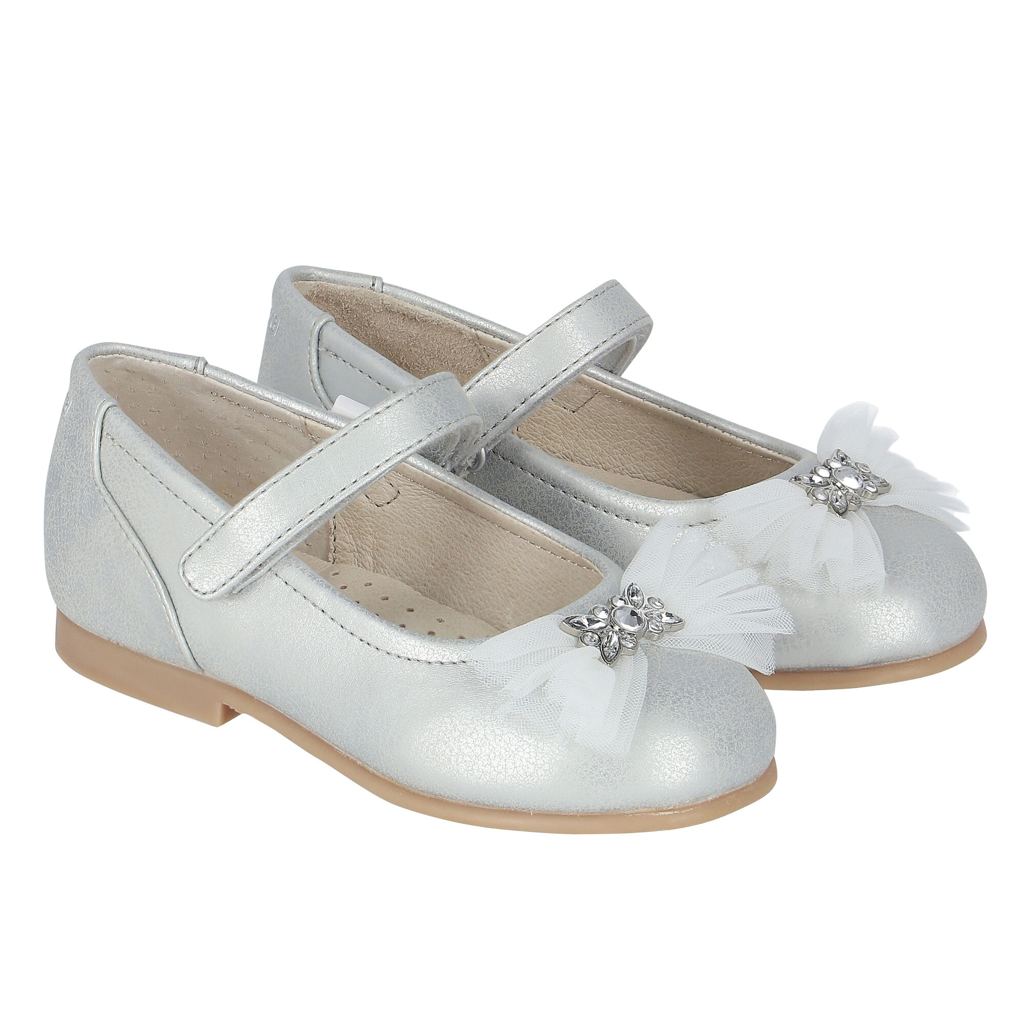 Mayoral Younger Girls Silver Bow Ballerina Shoes Junior Couture UAE