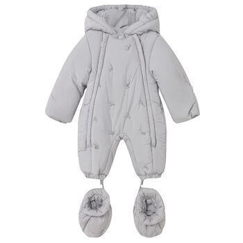 Grey Embroidered Baby Snowsuit
