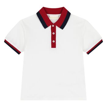Younger Boys White Web Stripe Polo Shirt