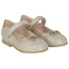 Younger Girls Gold Diamante Bow Shoes, 1, hi-res