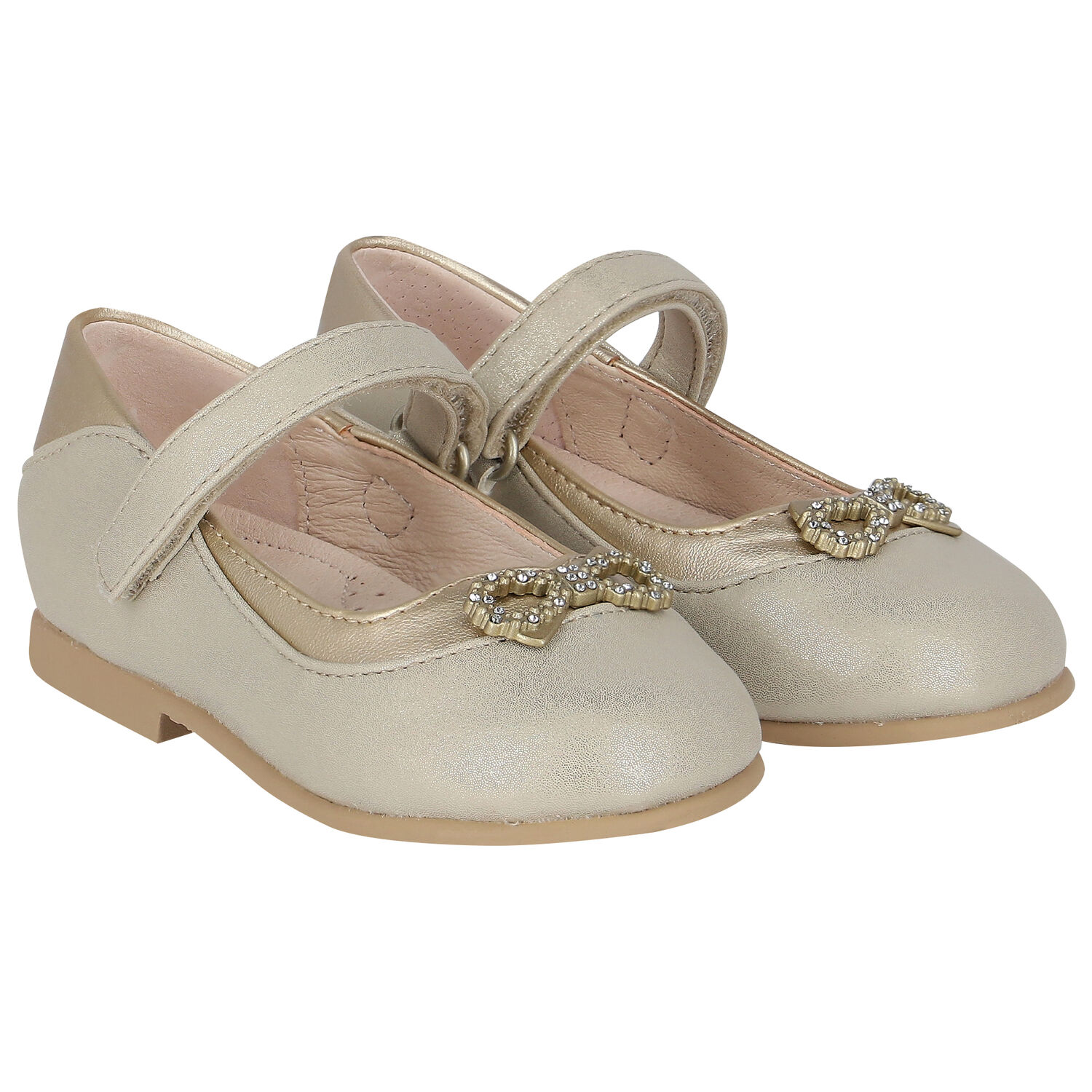 Younger Girls Gold Diamante Bow Shoes, 1, hi-res