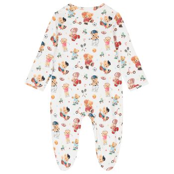 طقم ملابس القطن باللون الابيض على شكل دب مرح