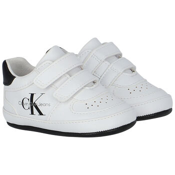 White & Black Logo Pre Walker Shoes