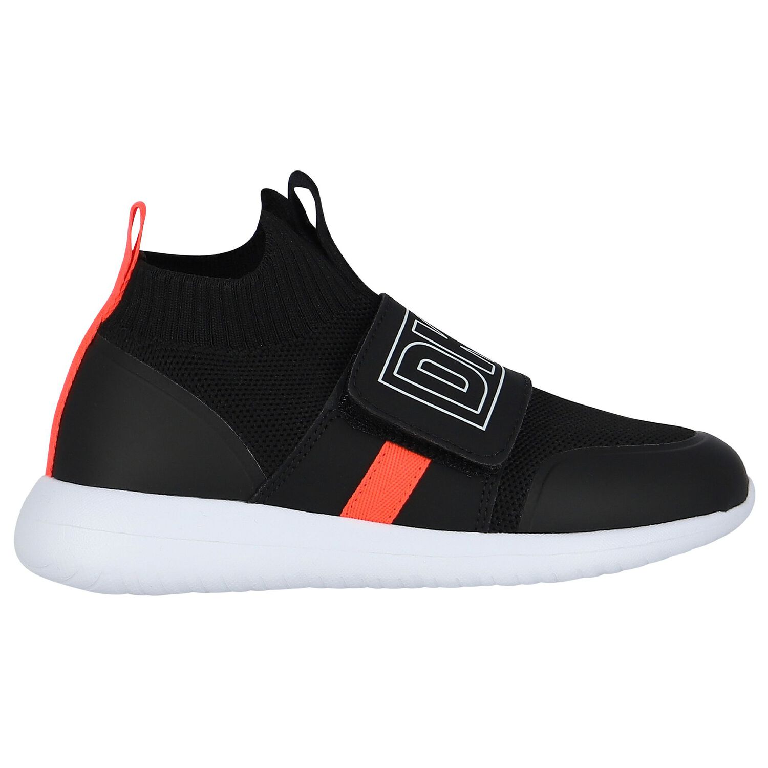 حذاء رياضى أولاد بالشعار باللون الأسود والأبيض, 1, hi-res