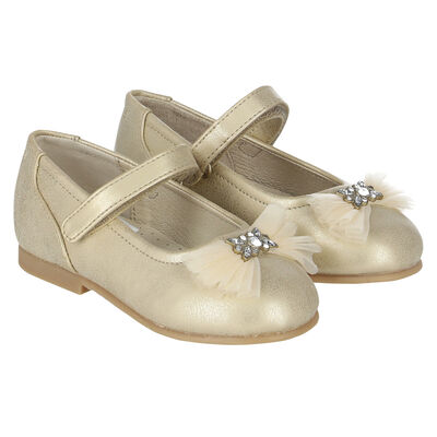 Younger Girls Gold Bow Ballerina Shoes