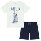 Boys Ivory & Navy Crocodile Shorts Set, 1, hi-res