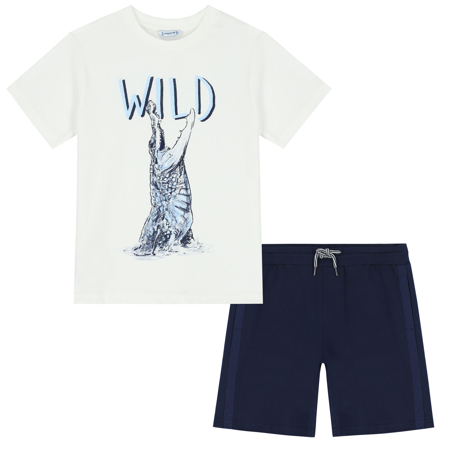 Boys Ivory & Navy Crocodile Shorts Set, 1, hi-res