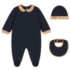 Baby Boys Navy Blue & Beige Geo Map Babygrow Gift Set, 4, hi-res