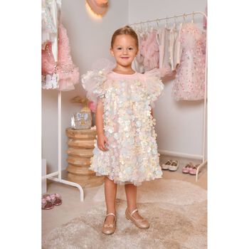 Girls Pink Tulle Flowers Dress