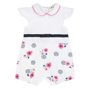 Baby Girls White & Pink Floral Romper