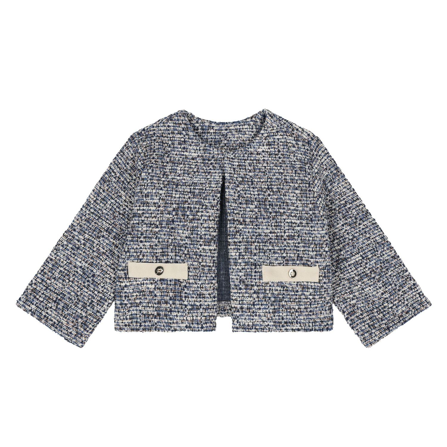 Younger Girls Navy Blue Tweed Knit Skirt Set, 2, hi-res
