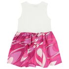 Girls White & Pink Logo Flared Dress , 1, hi-res