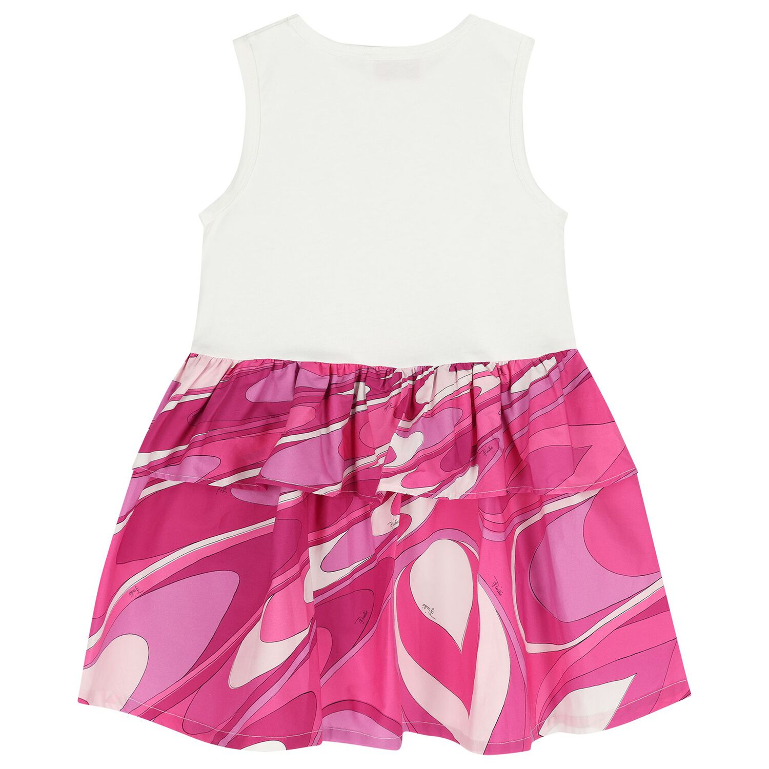 Girls White & Pink Logo Flared Dress , 1, hi-res