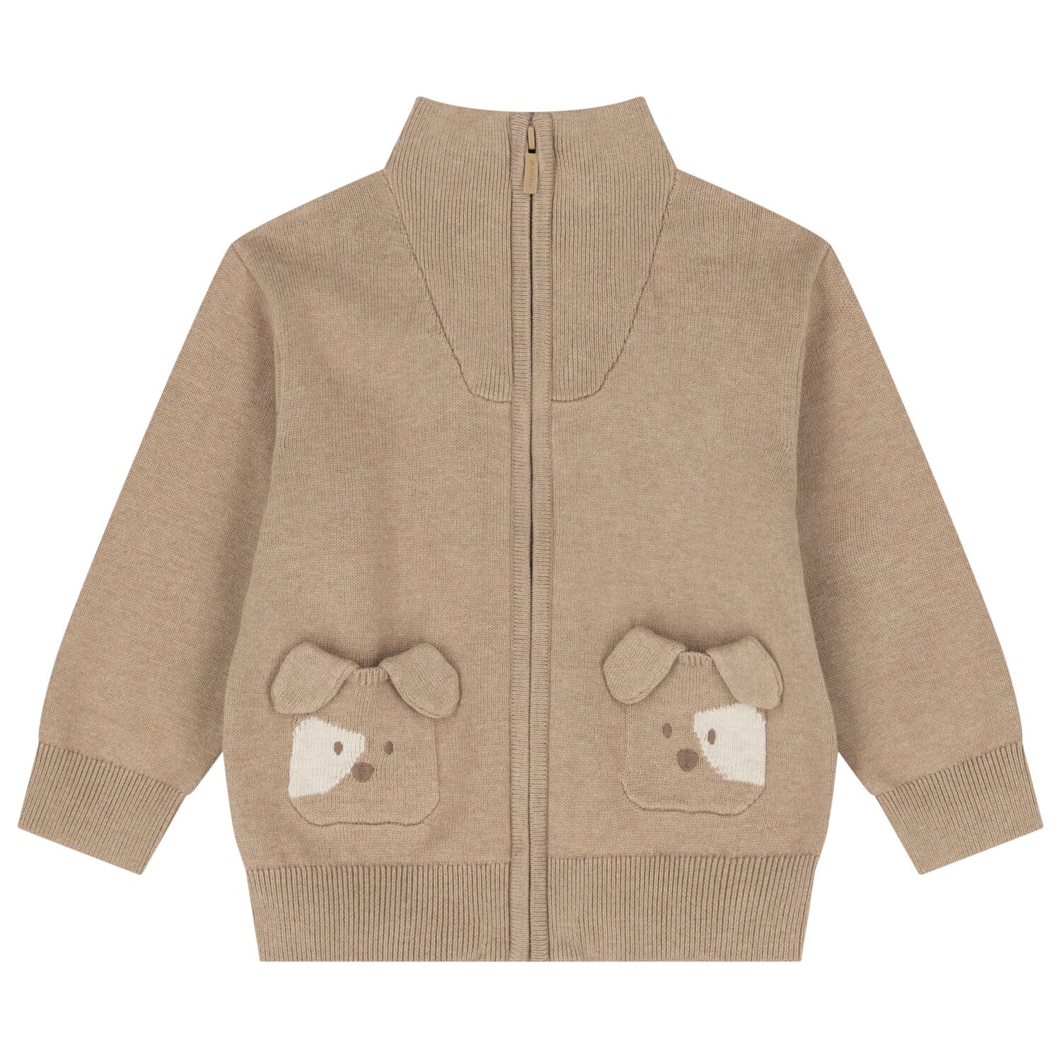 Younger Boys Beige Knitted Zip Up Top, 1, hi-res