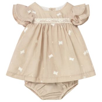 Baby Girls Beige Embroidered Floral Dress Set