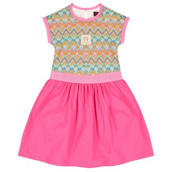 Girls Pink Logo Crochet Dress