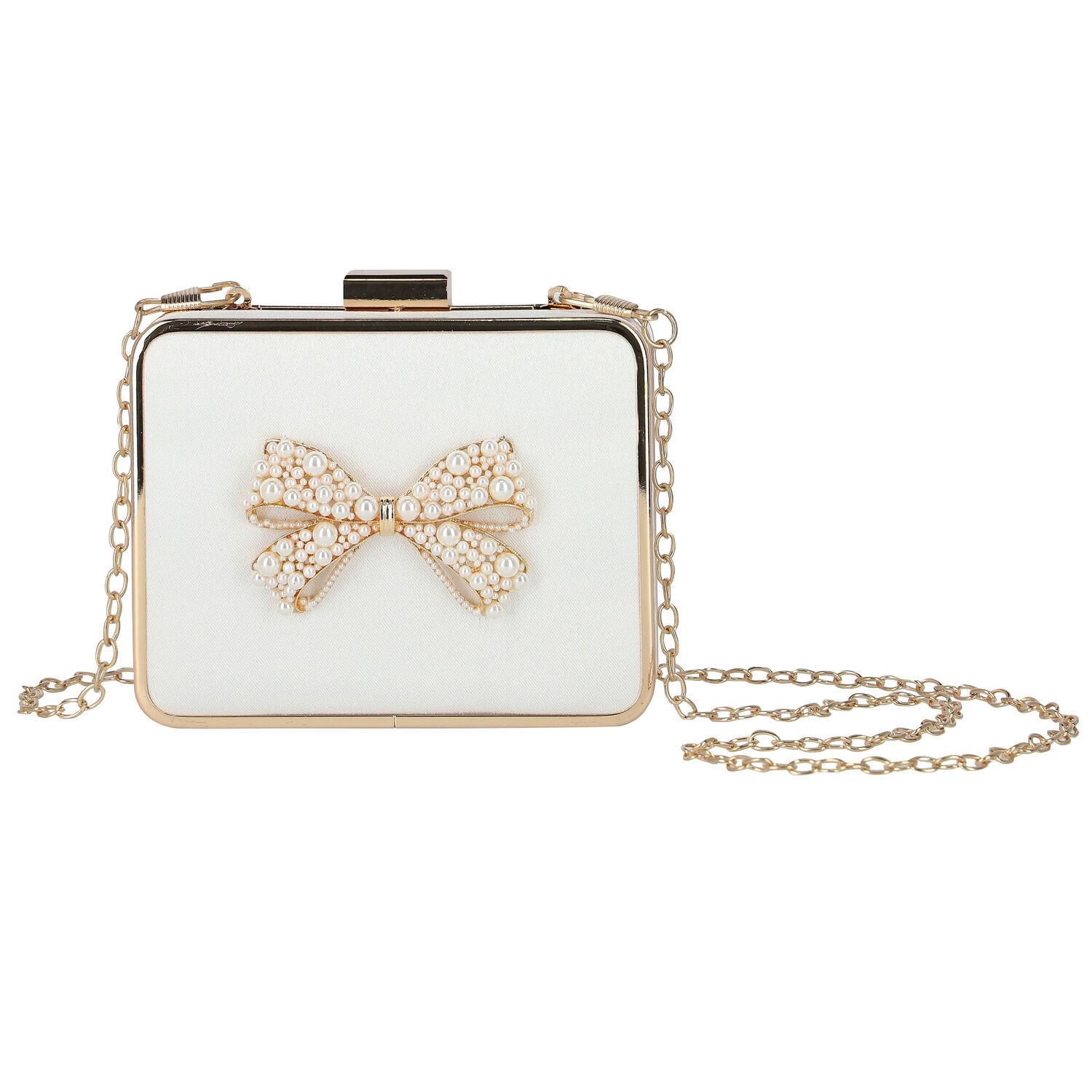 حقيبة عيد بالساتان باللون العاجي والذهبي للبنات, 2, hi-res image number null