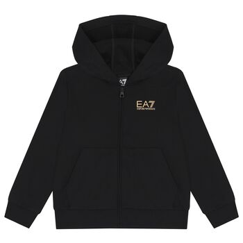 Boys Black Logo Hooded Zip Up Top