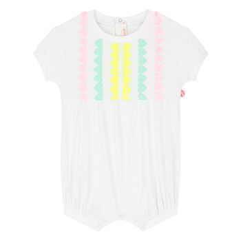 أفرول بطبعة قلب رومبر باللون الأبيض للبنات