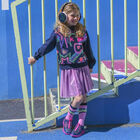 حذاء رياضى بنات بالشعار باللون الكحلى والوردى, 1, hi-res