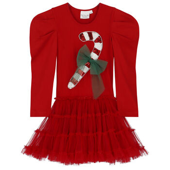 Girls Red Embellished Candy Tulle Dress