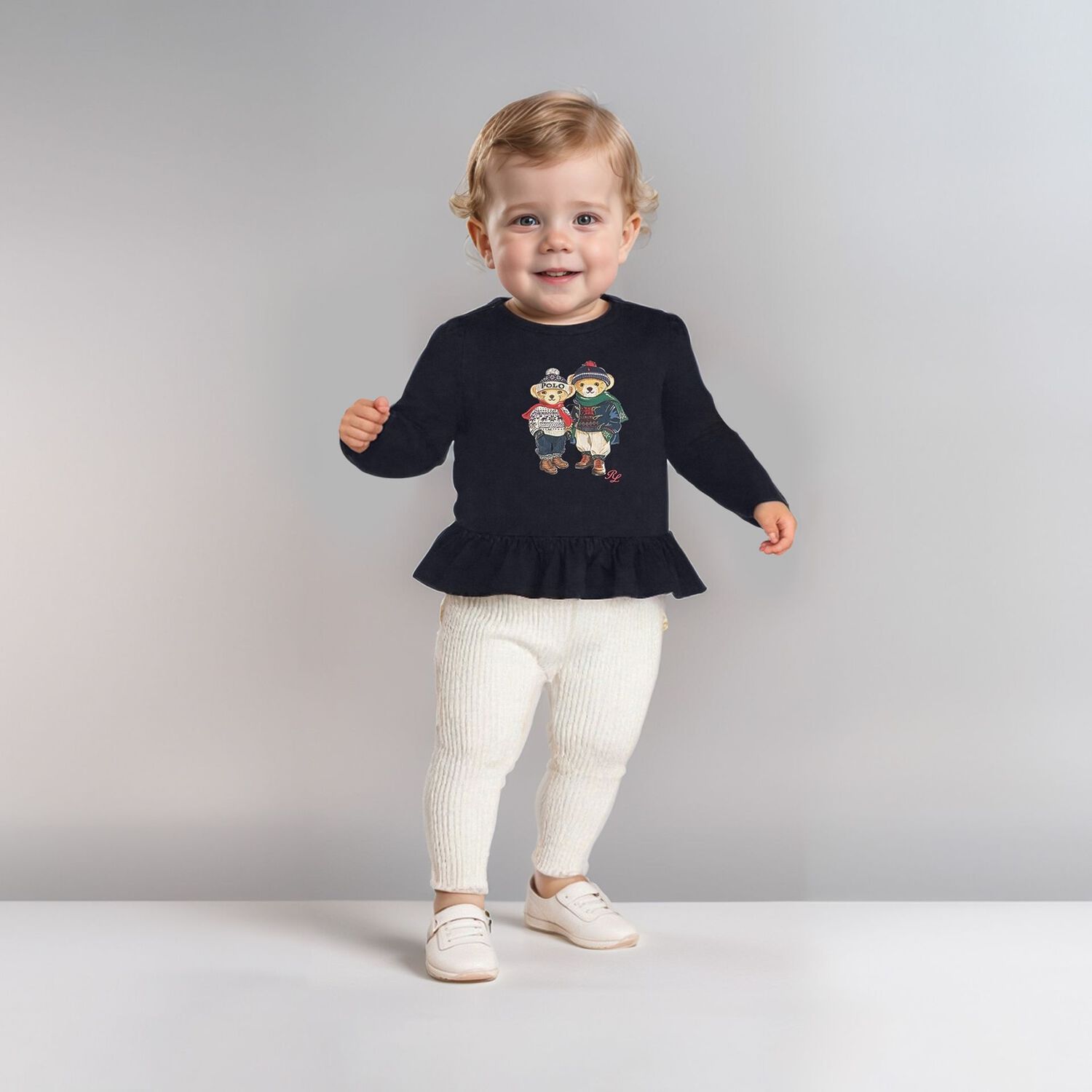 Baby Girls Navy Blue & Ivory Polo Bear Leggings Set, 1, hi-res image number null