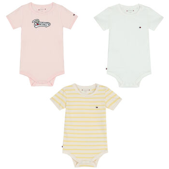 Baby Girls Multi-Colored Logo Bodysuits (3-Pack)