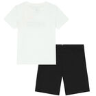 Boys White & Black Logo Shorts Set, 7, hi-res