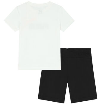 Boys White & Black Logo Shorts Set