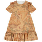 Girls Beige Geo Map Dress, 1, hi-res