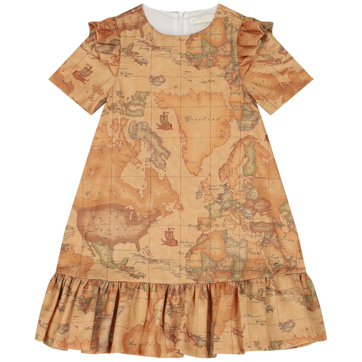 Girls Beige Geo Map Dress, 1, hi-res