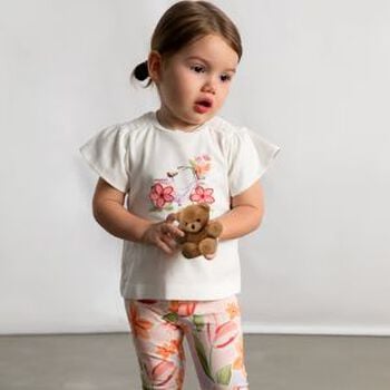 Younger Girls Ivory & Pink Floral Leggings Set