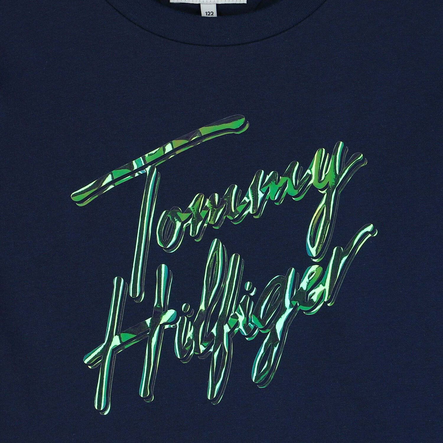Girls Navy Holographic Logo T-Shirt, 1, hi-res image number null