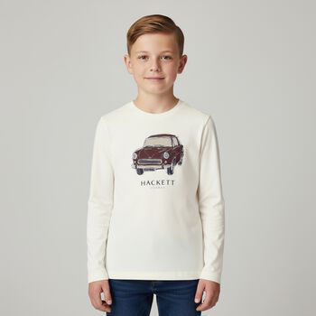 Boys Ivory Vintage Car Logo Long Sleeve Top