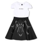 Girls White & Black Logo Dress, 1, hi-res