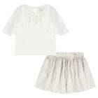 Girls Ivory & Beige Floral Skirt Set, 1, hi-res