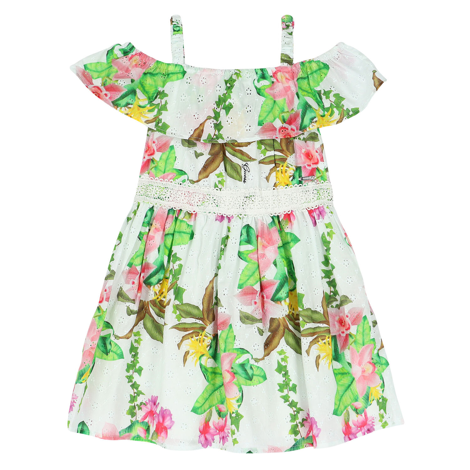 Girls White & Yellow Lemon Dress, 1, hi-res