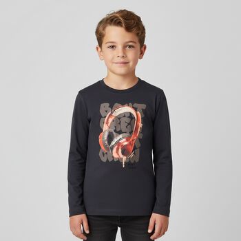 Boys Grey Headphone Long Sleeve Top, 1 Boys Grey Headphone Long Sleeve Top