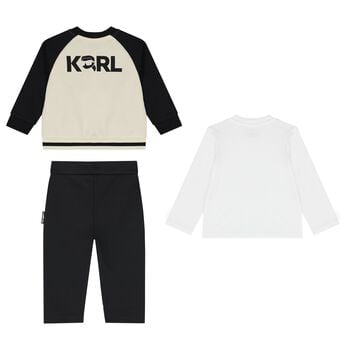 Younger Boys Black, Beige & White Logo Tracksuit Set