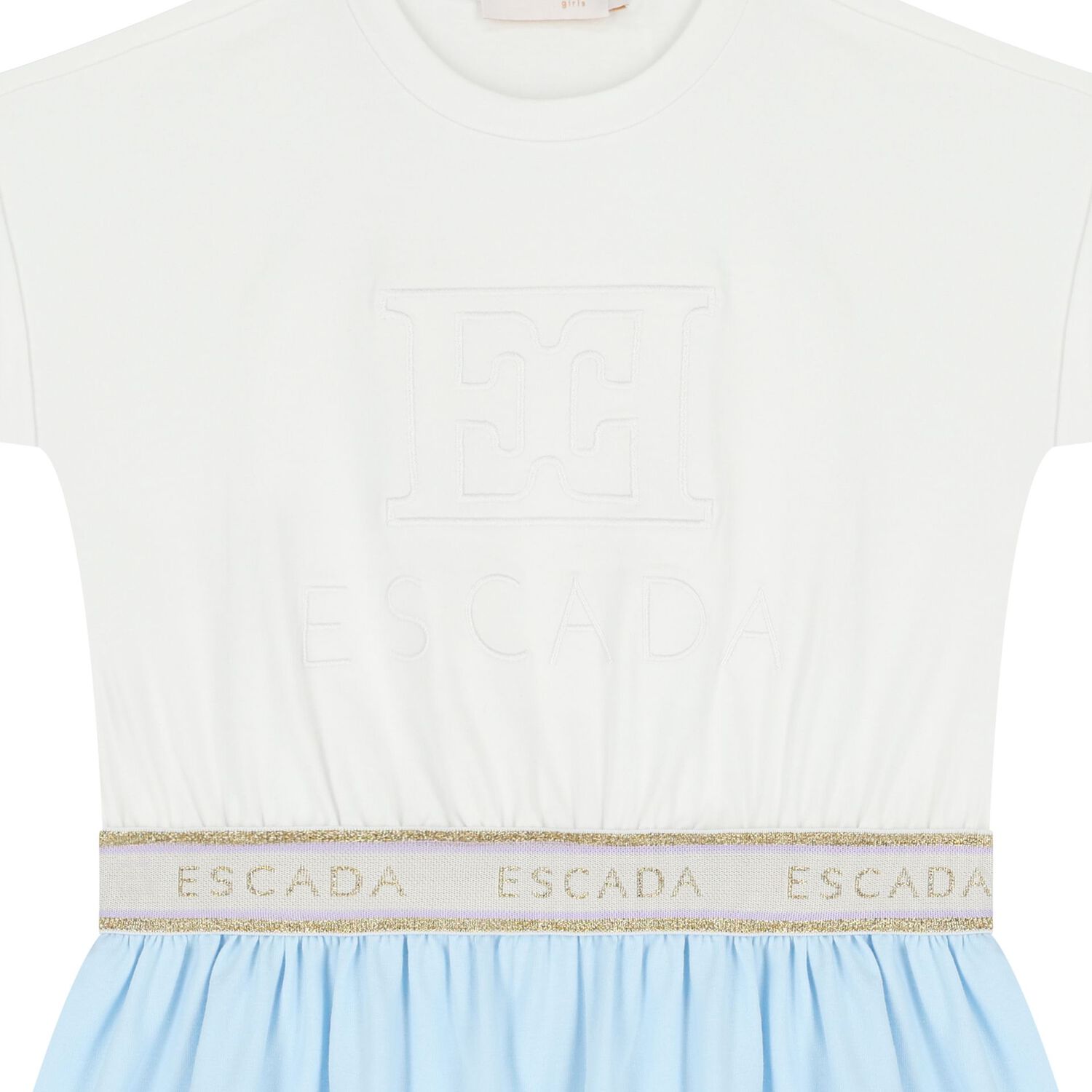 Girls White & Blue Logo Dress, 1, hi-res
