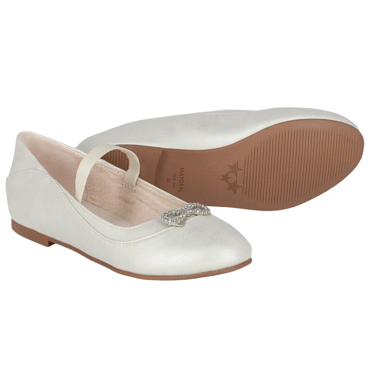 Girls Silver Diamante Bow Shoes, 3, hi-res