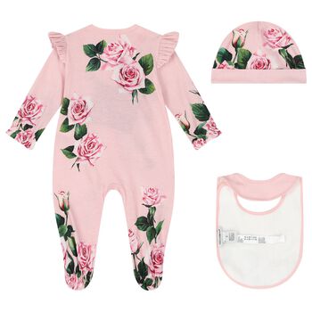 Baby Girls Pink Rose Babygrow Gift Set