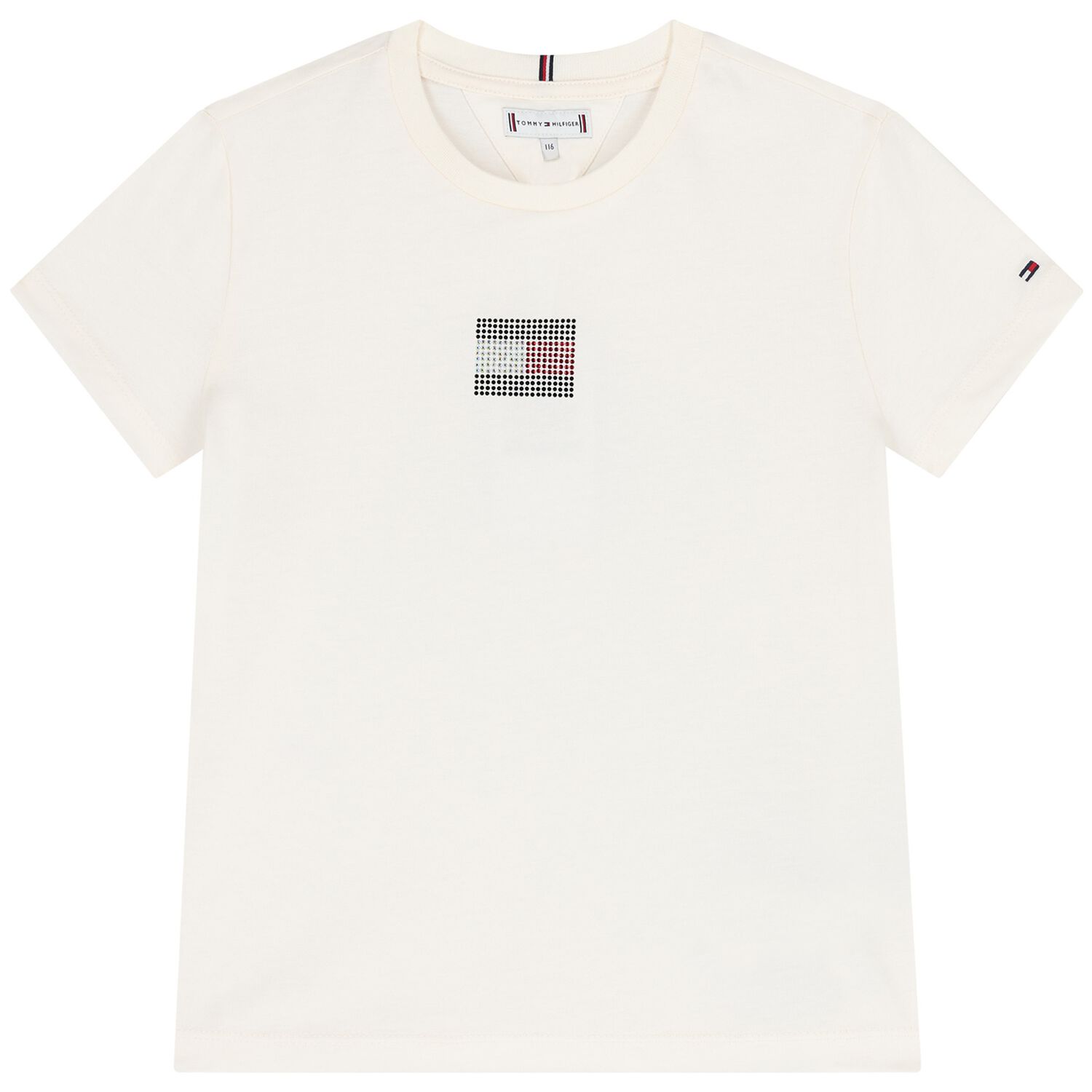 تي شيرت بناتي مزين بشعار باللون العاجي, 3, hi-res