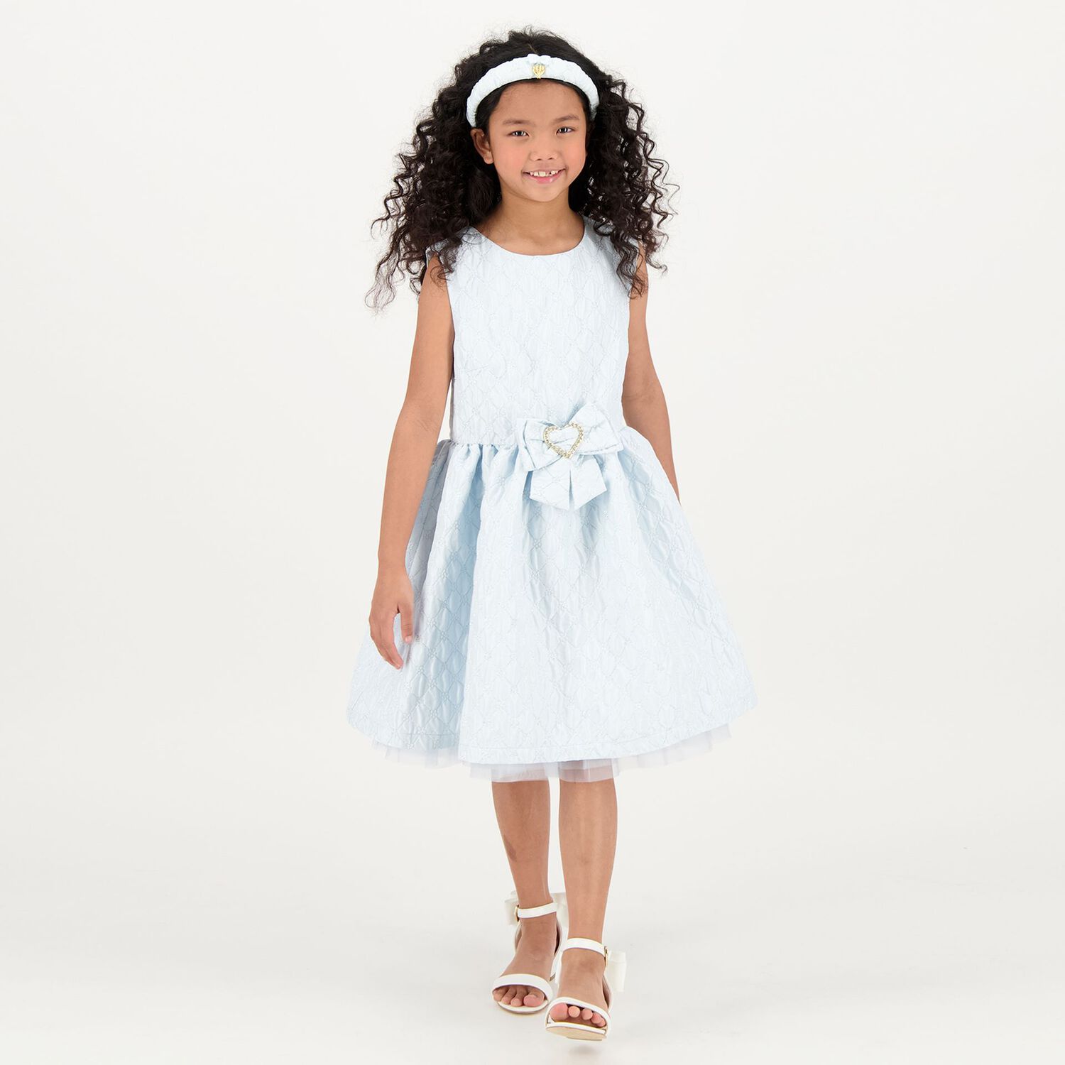 Girls Blue Jacquard Flower Dress, 3, hi-res image number null