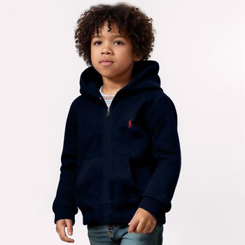 Boys Navy Logo Zip Up Top