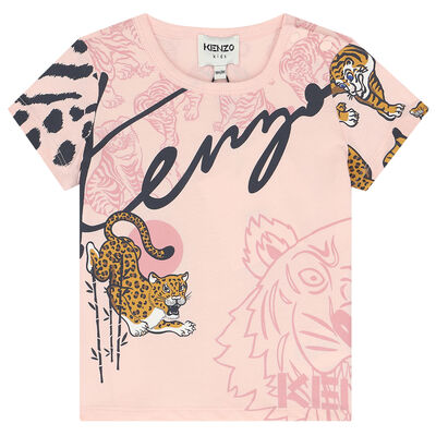 Younger Girls Pink Tiger Logo T-Shirt